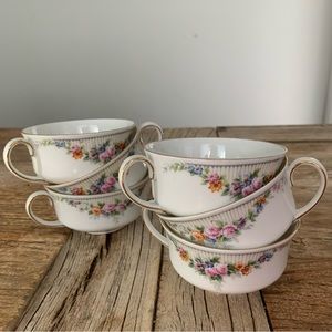 Royal Bavarian Bavaria China - Antique Family Owned - 6 Tea Cups Floral Fence